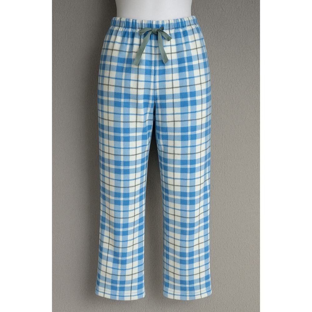 Blue White Plaid Flannel Pajama Pants L 12–14 Soft Fleece‎ Lounge Bottoms Cozy